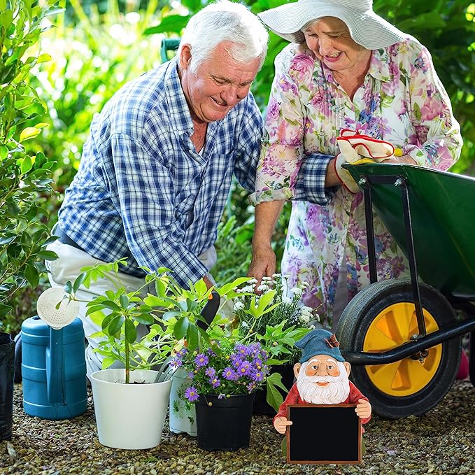 Mood Lab Garden Gnome with Chalkboard Sign - Funny Gnome Statue - 8.7 Inch Tall Lawn Figurine - for Outdoor & House Decor