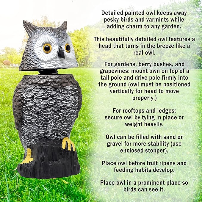 Galashield Owl Decoy to Scare Birds Away Scarecrow Fake Owl with Rotating Head 15" Tall